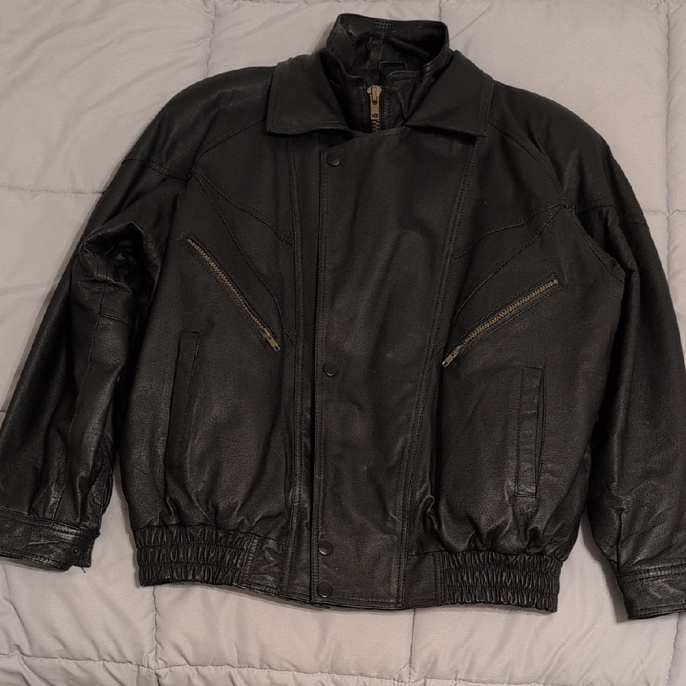 Vintage Men's Serge Platini Black Leather Jacket